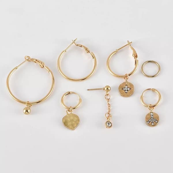 7 st Guld Örhängen - Ear Cuff & Hoop med Hängen & Rhinestones