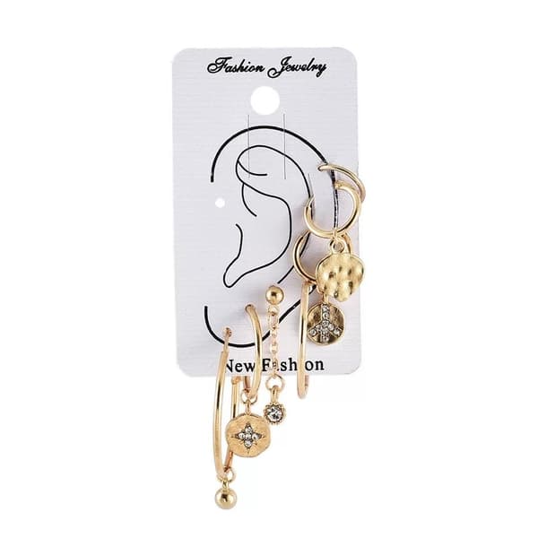 7 st Guld Örhängen - Ear Cuff & Hoop med Hängen & Rhinestones