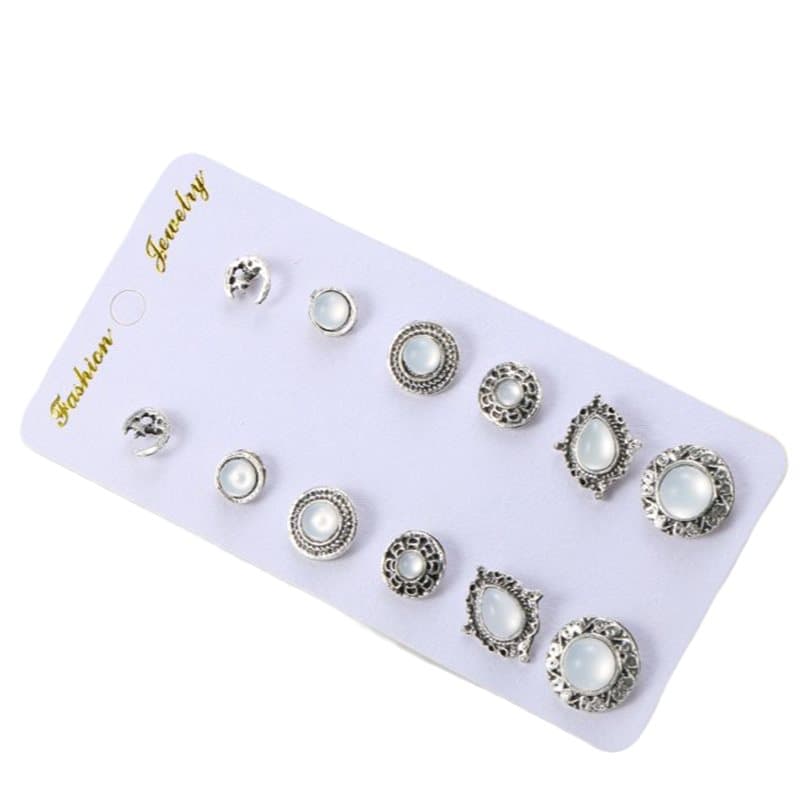 Cat Eye Stone örhängen Set 6-par Flerfärgad
