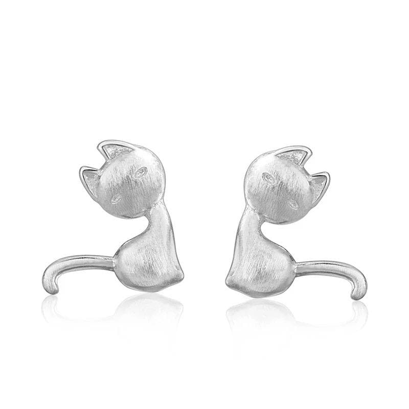 Silver Stud Örhängen i Stål med Söta Blanka Små Katter