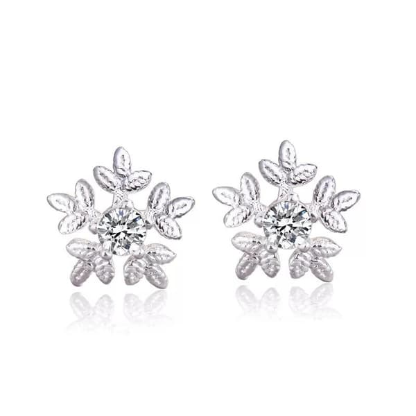 Silver Stud Örhängen - Blomma / Snöflinga med Vit CZ Kristall