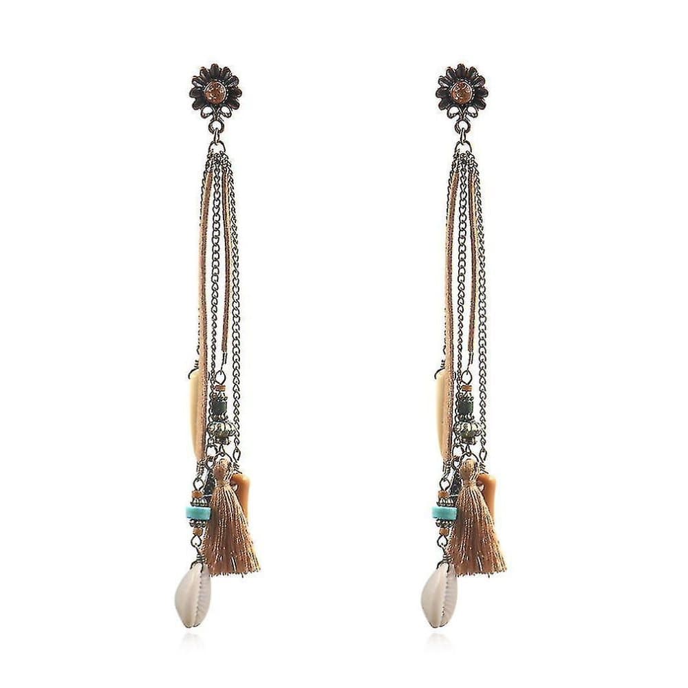 Långa örhängen Bohemian Horn Solros Tofs Shell Legering För Fest