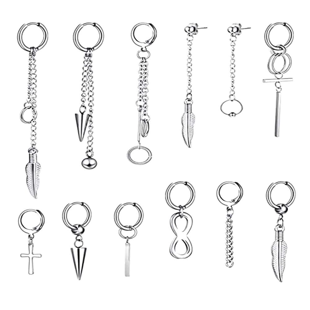 TikTok Style Örhängen Piercings Hängen Kedjor 12-Pack Silver