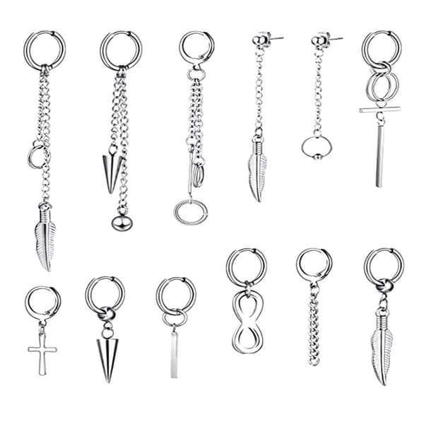 TikTok Style Örhängen Piercings Hängen Kedjor 12-Pack Silver