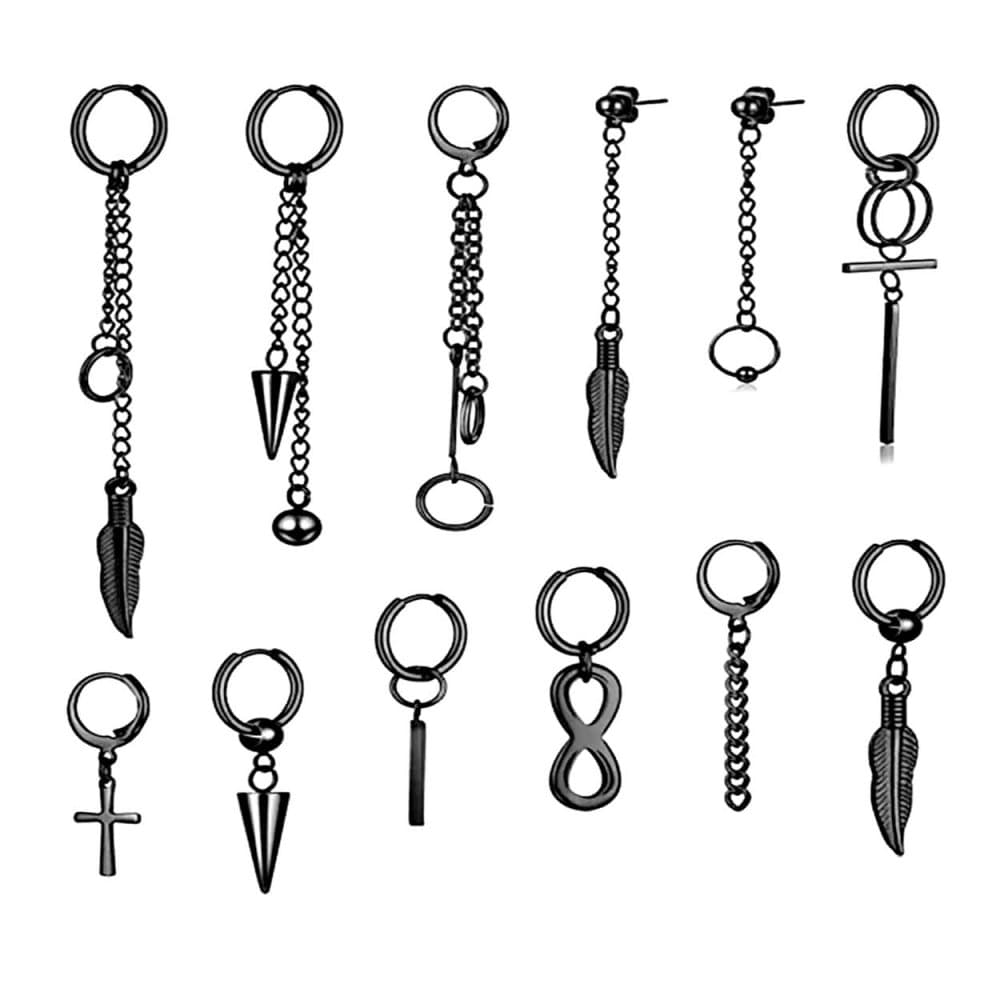 TikTok Style Örhängen Piercings Hängen Kedjor 12-Pack Svart