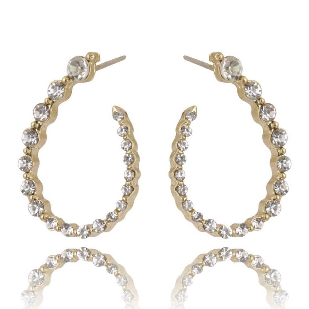 Lyxiga Ovala Guld Örhängen med Glittrande Vita Rhinestones