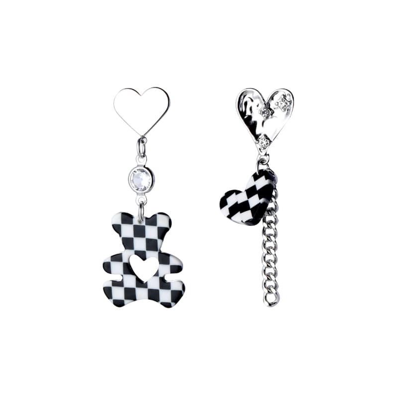 Svarta och vita Love Bear Tassel örhängen