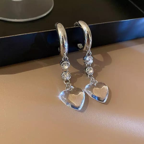 Söta örhängen med hjärta &amp; strass dinglande långa zircon