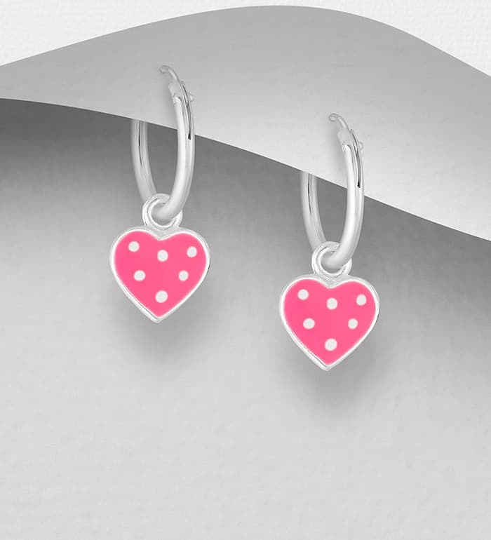 Silverörhänge Hjärta ring rosa