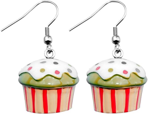 Silver Örhängen - Cupcake / Muffins med Vit Glasyr & Strössel