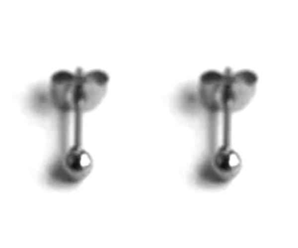 Små Silver Stud Örhängen i Rostfritt Stål - Klassiska Blanka Kulor/Pärlor - Vit Guldpläterade - 3 mm