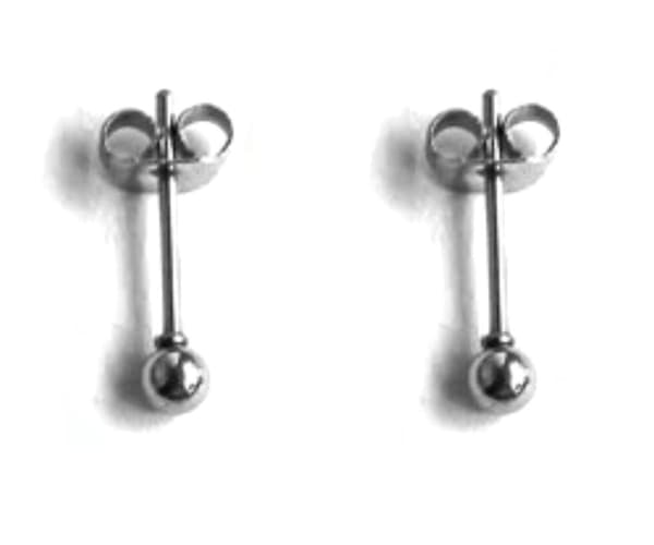 Små Silver Stud Örhängen i Rostfritt Stål - Klassiska Blanka Kulor/Pärlor - Vit Guldpläterade - 3 mm