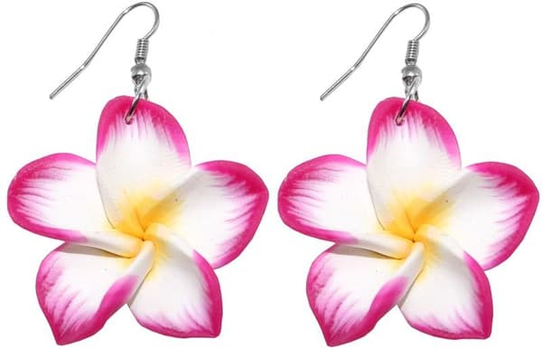 Silver Örhängen - Frangipani Flower / Plumeria Blomma - Cerise