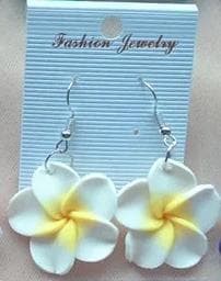 Silver Örhängen - Frangipani Flower / Plumeria Blomma -Gul & Vit