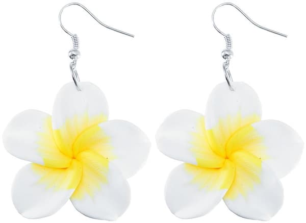 Silver Örhängen - Frangipani Flower / Plumeria Blomma -Gul & Vit