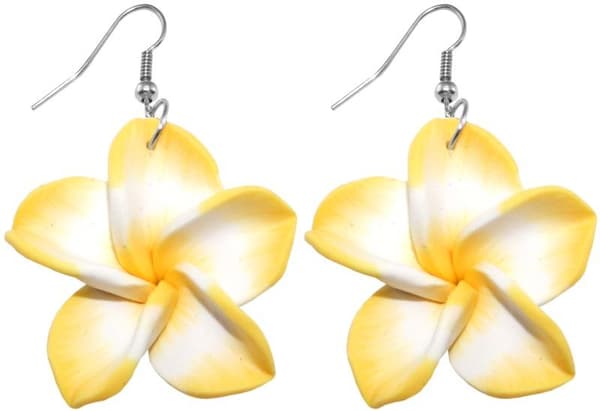 Silver Örhängen - Frangipani Flower / Plumeria Blomma -Vit & Gul
