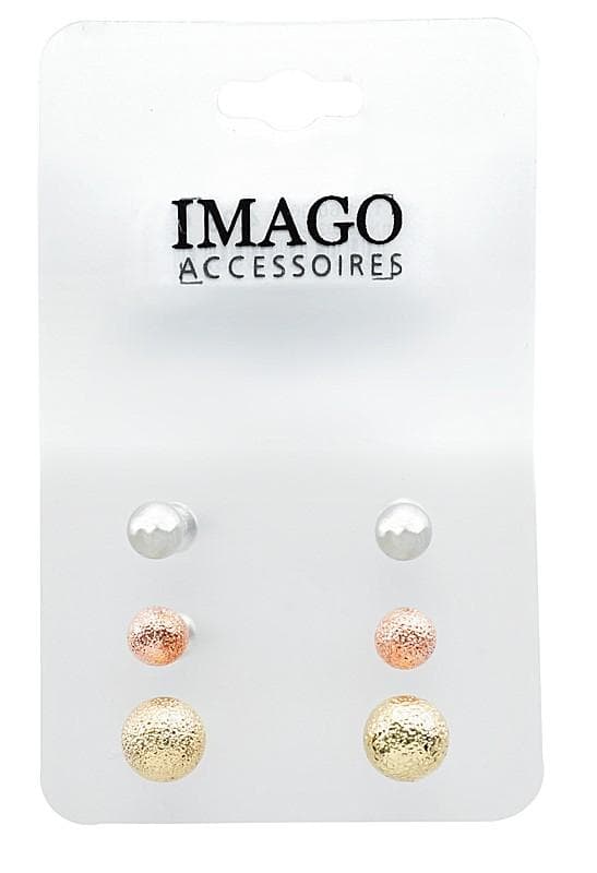 3 par Stud Örhängen - Kulor / Pärlor i Silver, Guld & Rosé