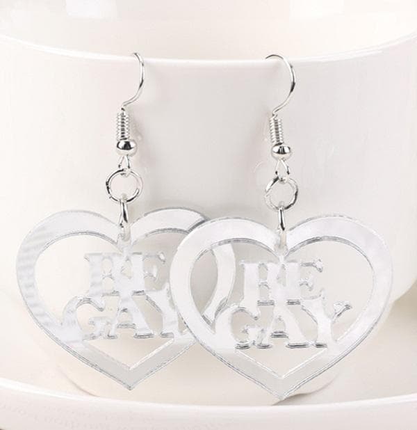 Earrings - Be Gay - Heart - Acrylic - Silver- LGBT