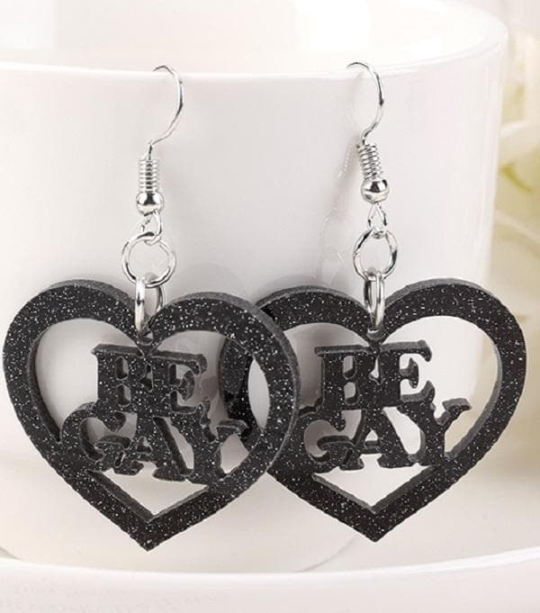 Earrings - Be Gay - Heart - Acrylic - Black - LGBT