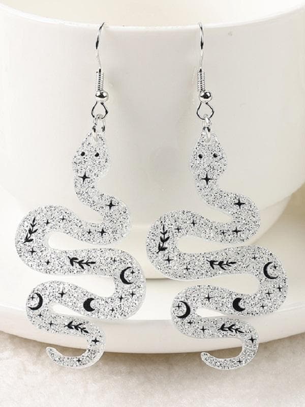Earrings - Snake - Purple - Acrylic - Printed