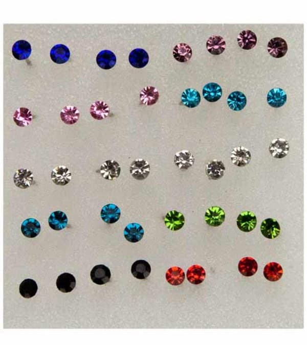 Box med 20 par Stud Örhängen med Rhinestones i Olika Färger 4 mm