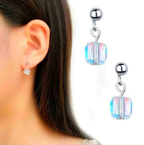 925 Sterling Silver Crystal Square Bead Stud Earrings Women Girls Jewellery Gift