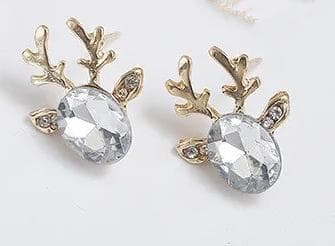 Guld Örhängen till Jul / Christmas - Ren med Vit Rhinestone