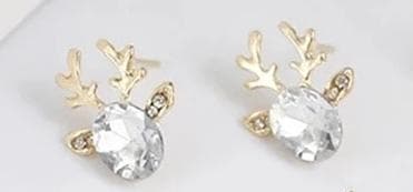 Guld Örhängen till Jul / Christmas - Ren med Vit Rhinestone