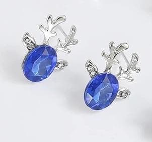 Silver Örhängen till Jul / Christmas - Ren med Blå Rhinestone