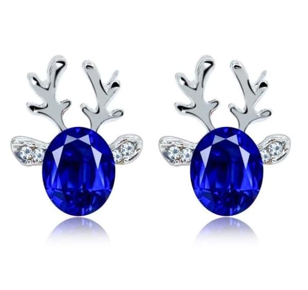 Silver Örhängen till Jul / Christmas - Ren med Blå Rhinestone