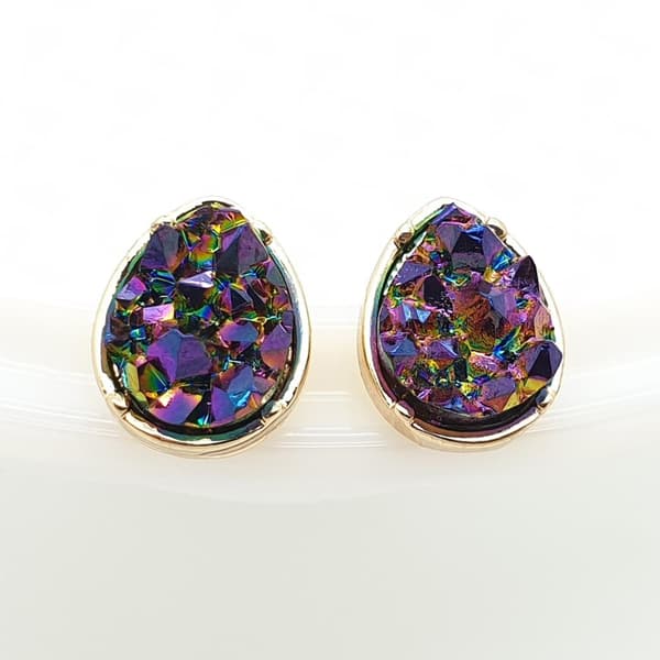 Durzy rock lava crystal shinning stone earring stud waterdrop