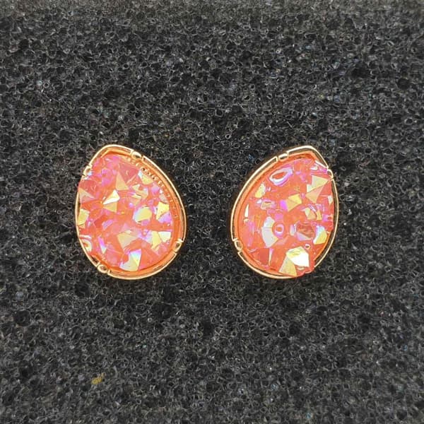 Durzy rock lava crystal shinning stone earring stud waterdrop