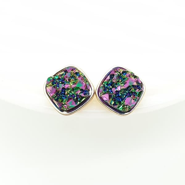Durzy rock lava crystal shinning stone earring stud square
