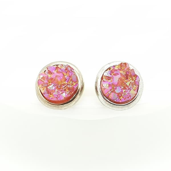 Durzy rock lava crystal shinning stone earring stud round