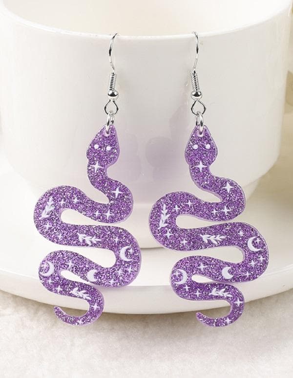 Örhängen Orm Snake Oversize Lila Serpent Glitter Rostfri krok