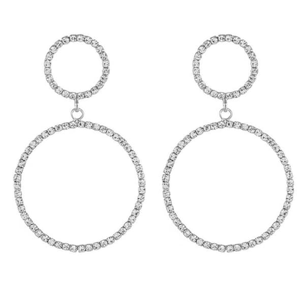 Strass Silver Örhängen - Glittrande Ringar & Vita Rhinestones