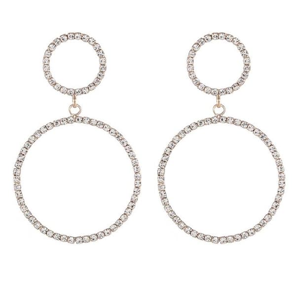Strass Guld Örhängen - Glittrande Ringar & Vita Rhinestones