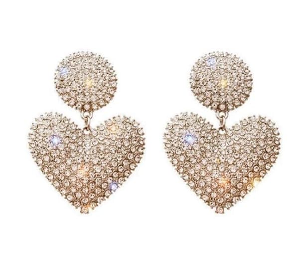 Lyxiga Strass Guld Örhängen - Glittrande Hjärta & Rhinestones