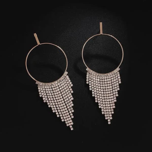 Strass Guld Örhängen - Ring & Kedjor med Vita Rhinestones