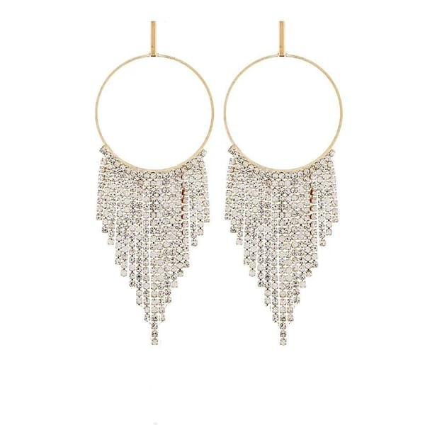 Strass Guld Örhängen - Ring & Kedjor med Vita Rhinestones
