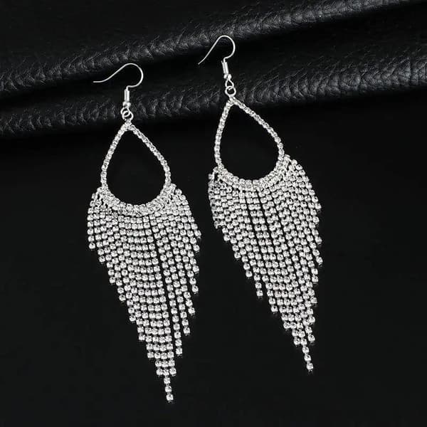 Strass Silver Örhängen - Droppe & Kedjor med Vita Rhinestones