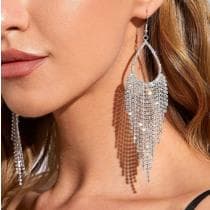 Strass Silver Örhängen - Droppe & Kedjor med Vita Rhinestones