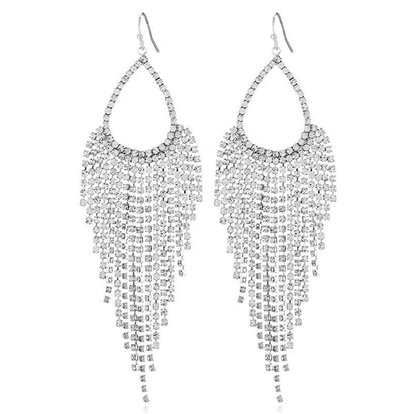 Strass Silver Örhängen - Droppe & Kedjor med Vita Rhinestones