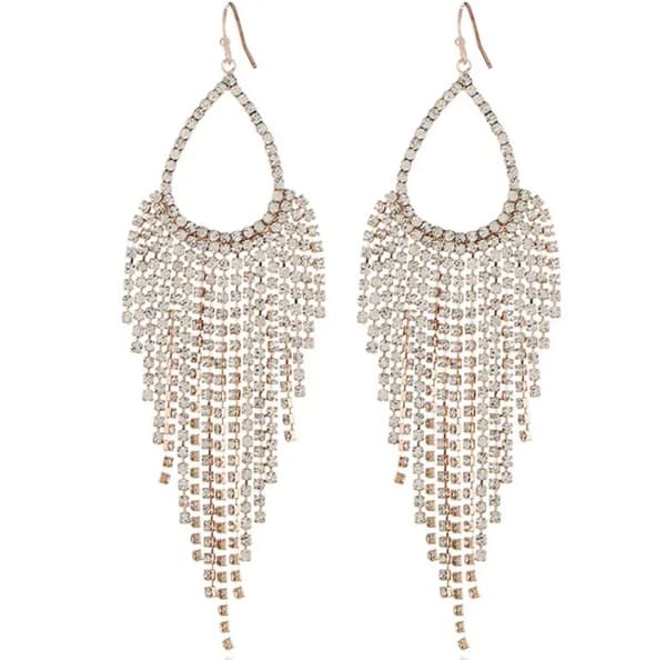 Strass Guld Örhängen - Droppe & Kedjor med Vita Rhinestones