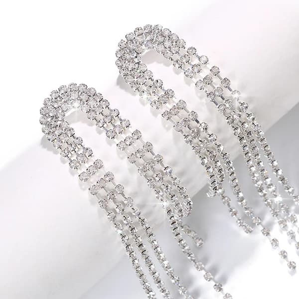 Strass Silver Örhängen med Kedjor - Glittrande Vita Rhinestones