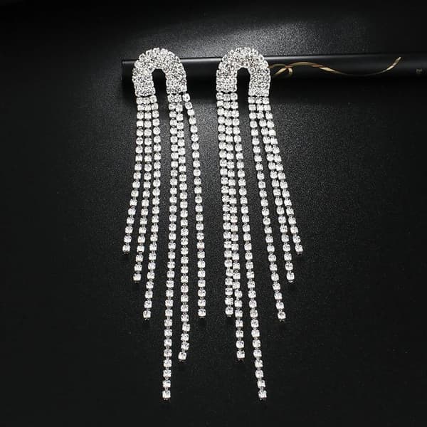 Strass Silver Örhängen med Kedjor - Glittrande Vita Rhinestones