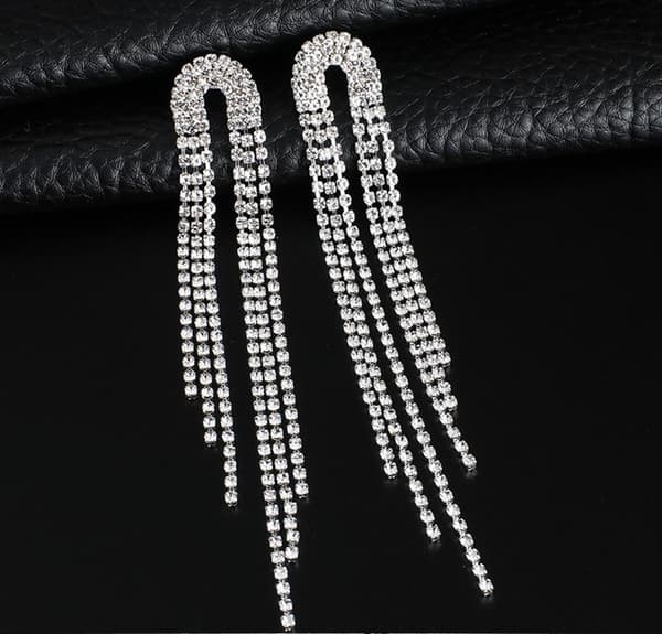 Strass Silver Örhängen med Kedjor - Glittrande Vita Rhinestones