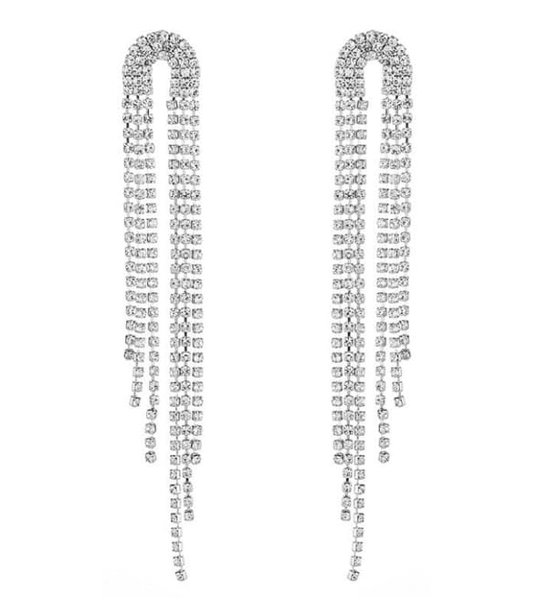 Strass Silver Örhängen med Kedjor - Glittrande Vita Rhinestones