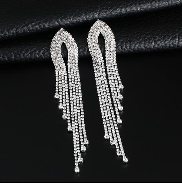 Strass Silver Örhängen med Kedjor - Glittrande Vita Rhinestones