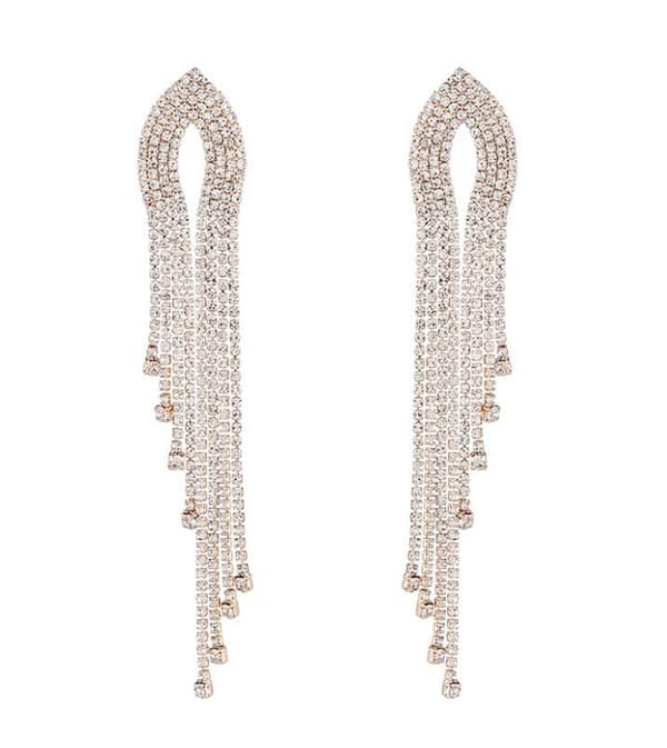 Strass Guld Örhängen med Kedjor - Glittrande Vita Rhinestones
